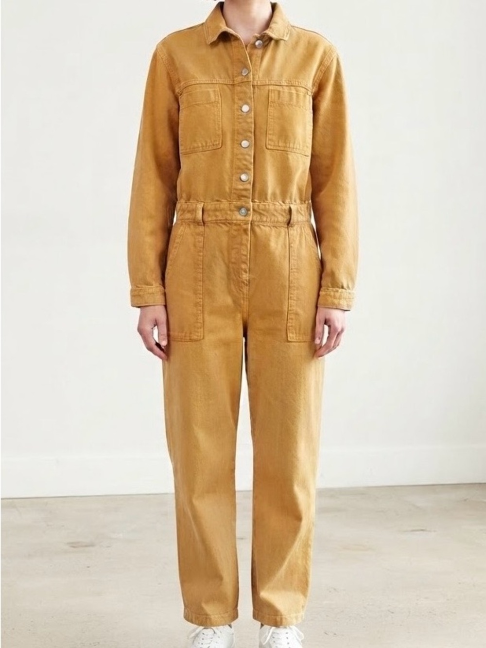 Old Navy 100% Cotton Miners Gold Denim Long Sleeve Utility Work Jumpsuit L EUC